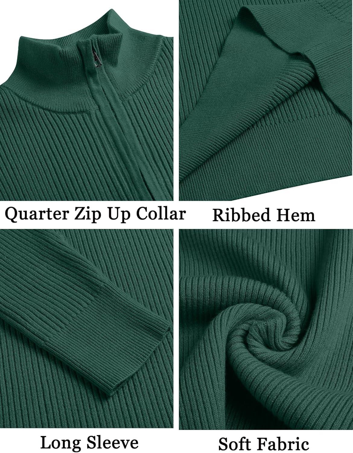 imageCOOFANDY Mens Quarter Zip Sweaters Slim Fit Mock Neck Pullover Sweaters Lightweight Knitted Polo SweaterGreen