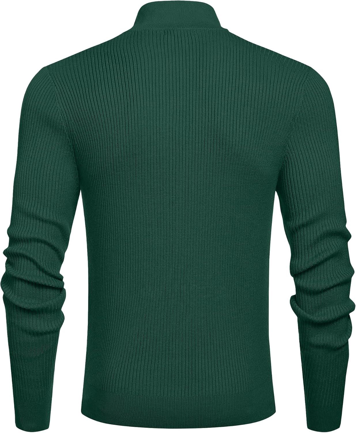 imageCOOFANDY Mens Quarter Zip Sweaters Slim Fit Mock Neck Pullover Sweaters Lightweight Knitted Polo SweaterGreen