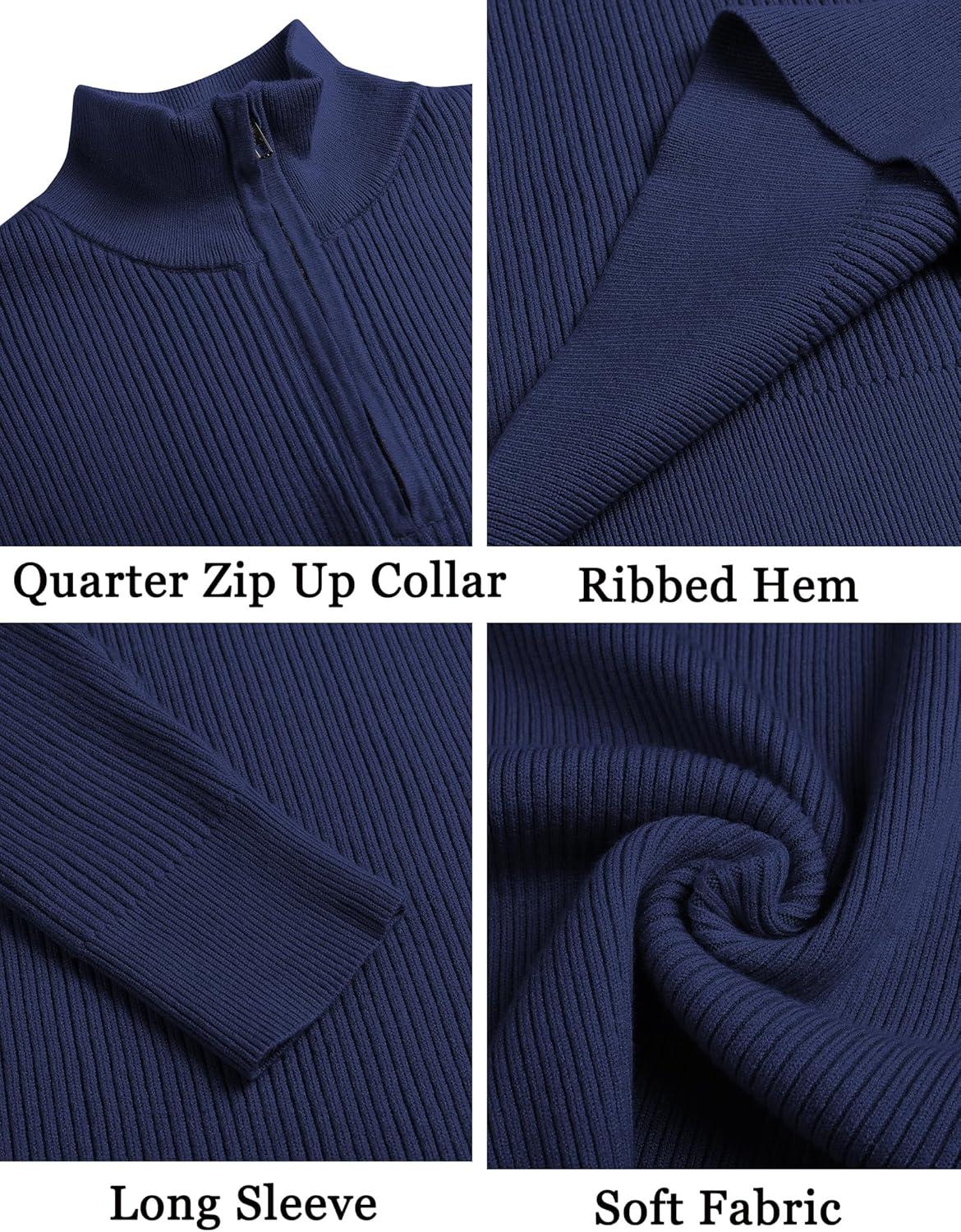 imageCOOFANDY Mens Quarter Zip Sweaters Slim Fit Mock Neck Pullover Sweaters Lightweight Knitted Polo SweaterNavy Blue