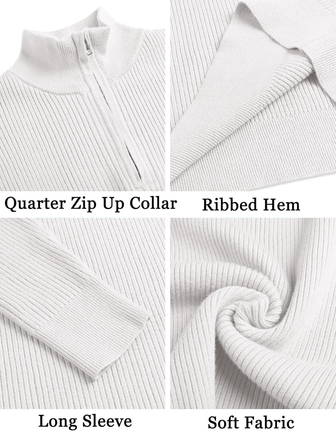 imageCOOFANDY Mens Quarter Zip Sweaters Slim Fit Mock Neck Pullover Sweaters Lightweight Knitted Polo SweaterWhite