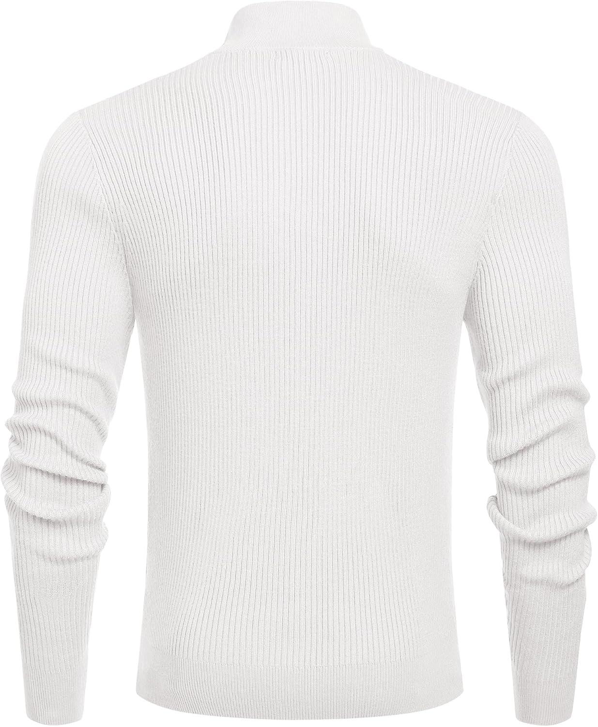 imageCOOFANDY Mens Quarter Zip Sweaters Slim Fit Mock Neck Pullover Sweaters Lightweight Knitted Polo SweaterWhite