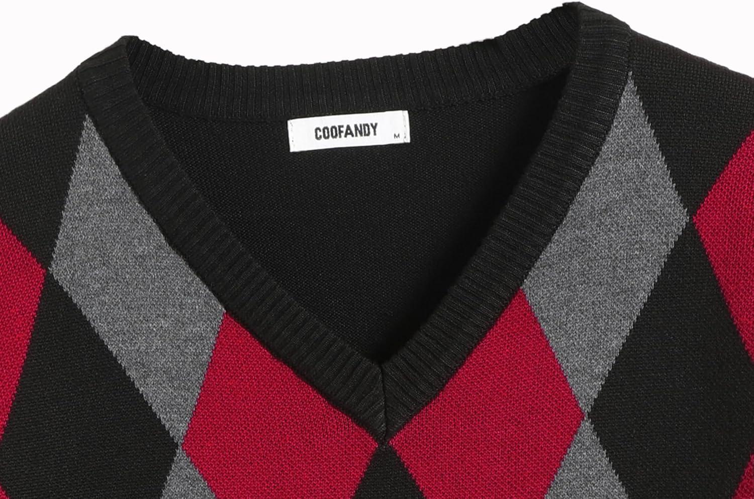 imageCOOFANDY Mens V Neck Sweater Lightweight Knitted Pullover SweatersBlackdiamond Pattern