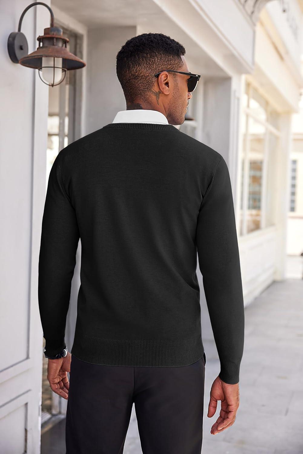 imageCOOFANDY Mens V Neck Sweater Lightweight Knitted Pullover SweatersBlackdiamond Pattern