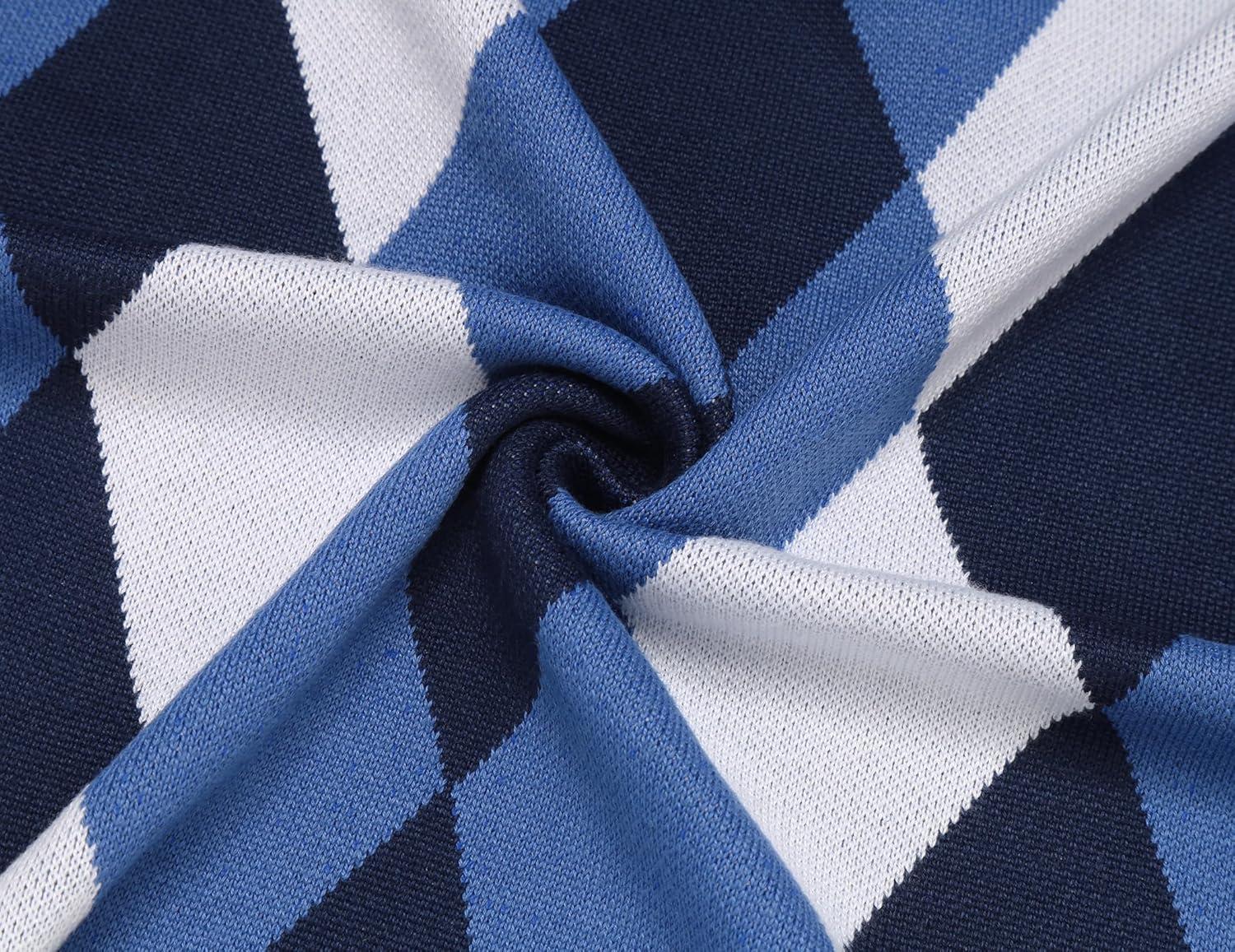 imageCOOFANDY Mens V Neck Sweater Lightweight Knitted Pullover SweatersBluediamond Pattern