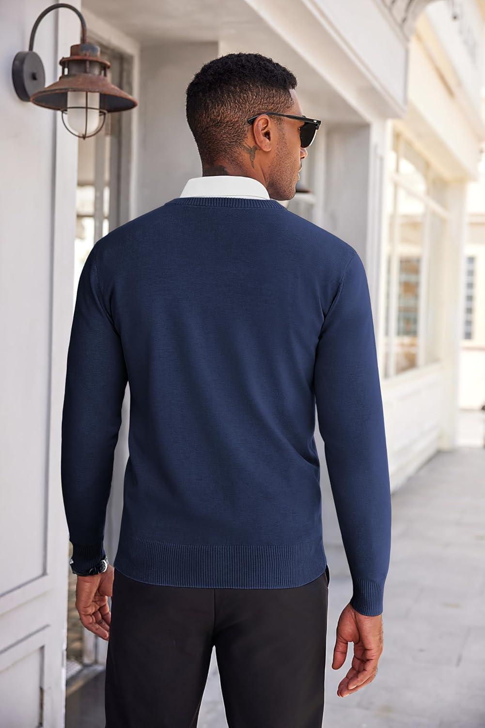 imageCOOFANDY Mens V Neck Sweater Lightweight Knitted Pullover SweatersBluediamond Pattern