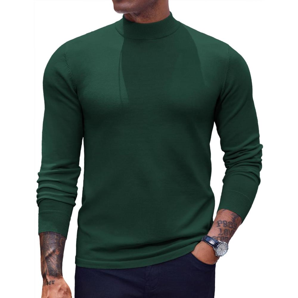 imageCOOFANDY Mens Mock Turtleneck Sweaters Long Sleeve Casual Knit Shirts Half Neck Thermal Lightweight Pullover SweaterDark Green