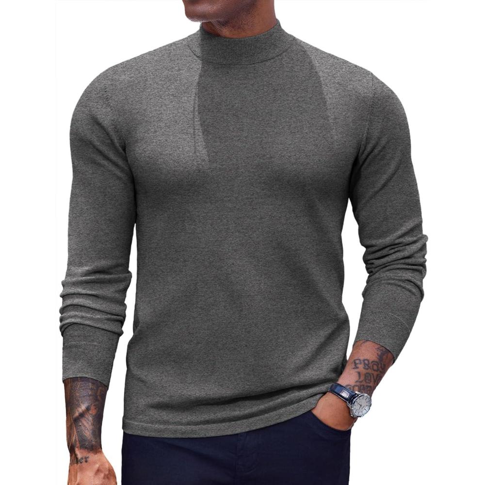 imageCOOFANDY Mens Mock Turtleneck Sweaters Long Sleeve Casual Knit Shirts Half Neck Thermal Lightweight Pullover SweaterGrey