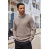 imageCOOFANDY Mens Quarter Button Sweater Lightweight Mock Neck Pullover Sweater Fashion Casual Knitted Waffle Henley SweaterBrown and Grey