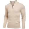 imageCOOFANDY Mens Quarter Zip Sweaters Slim Fit Mock Neck Pullover Sweaters Lightweight Knitted Polo SweaterBeige