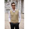 imageCOOFANDY Mens Sweater Vest Cable Knitted V Neck Slim Fit Sleeveless Pullover SweaterKhaki