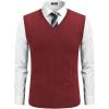 imageCOOFANDY Mens Sweater Vest Cable Knitted V Neck Slim Fit Sleeveless Pullover SweaterWine Red