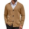 imageCOOFANDY Mens Cardigan Sweater Cable Knit V Neck Button up Sweaters Ribbed Cardigan Sweater with PocketsCaramel