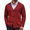 imageCOOFANDY Mens Cardigan Sweater Cable Knit V Neck Button up Sweaters Ribbed Cardigan Sweater with PocketsRed