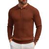 imageCOOFANDY Mens Knit Polo Shirts Long Sleeve Casual Button Down Ribbed Polo Shirt Fashion Golf ShirtsCaramel