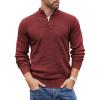 imageCOOFANDY Mens Quarter Button Sweater Lightweight Mock Neck Pullover Sweater Fashion Casual Knitted Waffle Henley SweaterWine Red