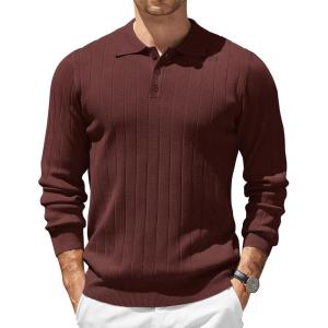 imageCOOFANDY Mens Knit Polo Sweater Long Sleeve Polos Lightweight Casual Dress Pullover SweatersCoffee