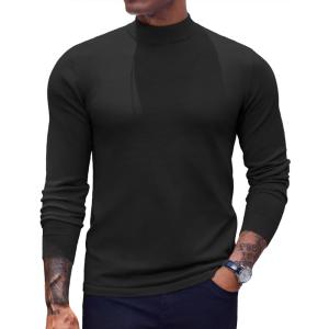 imageCOOFANDY Mens Mock Turtleneck Sweaters Long Sleeve Casual Knit Shirts Half Neck Thermal Lightweight Pullover Sweater01black
