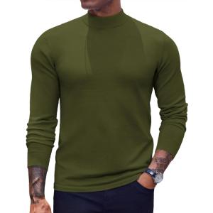imageCOOFANDY Mens Mock Turtleneck Sweaters Long Sleeve Casual Knit Shirts Half Neck Thermal Lightweight Pullover SweaterArmy Green
