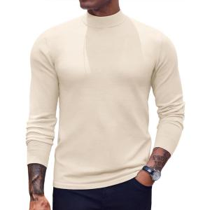 imageCOOFANDY Mens Mock Turtleneck Sweaters Long Sleeve Casual Knit Shirts Half Neck Thermal Lightweight Pullover SweaterCream