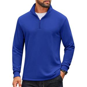 imageCOOFANDY Mens Quarter Zip Pullover Sweatshirt Mock Neck Quilted Sweatshirt Lightweight Casual Long Sleeve Polo ShirtDeep Blue