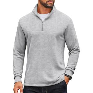 imageCOOFANDY Mens Quarter Zip Pullover Sweatshirt Mock Neck Quilted Sweatshirt Lightweight Casual Long Sleeve Polo ShirtLight Grey