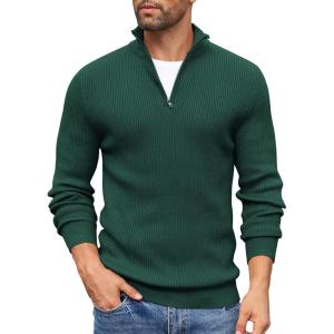imageCOOFANDY Mens Quarter Zip Sweaters Slim Fit Mock Neck Pullover Sweaters Lightweight Knitted Polo SweaterGreen