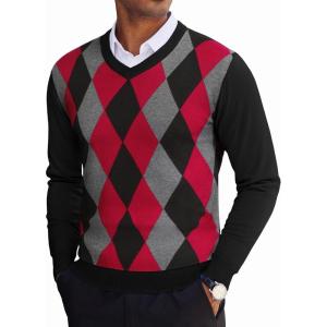 imageCOOFANDY Mens V Neck Sweater Lightweight Knitted Pullover SweatersBlackdiamond Pattern