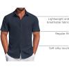 imageCOOFANDY Mens Casual Dress Shirt Short Sleeve Button Down Shirts Summer Wedding Untucked ShirtIndigo