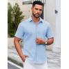 imageCOOFANDY Mens Casual Dress Shirt Short Sleeve Button Down Shirts Summer Wedding Untucked ShirtPale Blue