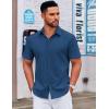 imageCOOFANDY Mens Casual Dress Shirt Short Sleeve Button Down Shirts Summer Wedding Untucked ShirtSapphire Blue