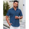 imageCOOFANDY Mens Casual Dress Shirt Short Sleeve Button Down Shirts Summer Wedding Untucked ShirtSapphire Blue