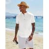 imageCOOFANDY Mens Casual Henley Shirts Short Sleeve Summer Beach TShirts Banded Collar Henleys Button Tee ShirtAll White