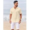 imageCOOFANDY Mens Casual Henley Shirts Short Sleeve Summer Beach TShirts Banded Collar Henleys Button Tee ShirtBeige