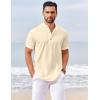 imageCOOFANDY Mens Casual Henley Shirts Short Sleeve Summer Beach TShirts Banded Collar Henleys Button Tee ShirtBeige