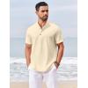 imageCOOFANDY Mens Casual Henley Shirts Short Sleeve Summer Beach TShirts Banded Collar Henleys Button Tee ShirtBeige