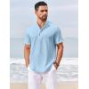 imageCOOFANDY Mens Casual Henley Shirts Short Sleeve Summer Beach TShirts Banded Collar Henleys Button Tee ShirtBlue