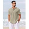 imageCOOFANDY Mens Casual Henley Shirts Short Sleeve Summer Beach TShirts Banded Collar Henleys Button Tee ShirtGray Green