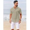 imageCOOFANDY Mens Casual Henley Shirts Short Sleeve Summer Beach TShirts Banded Collar Henleys Button Tee ShirtGray Green