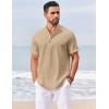 imageCOOFANDY Mens Casual Henley Shirts Short Sleeve Summer Beach TShirts Banded Collar Henleys Button Tee ShirtKhaki