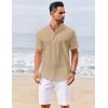 imageCOOFANDY Mens Casual Henley Shirts Short Sleeve Summer Beach TShirts Banded Collar Henleys Button Tee ShirtKhaki