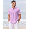 imageCOOFANDY Mens Casual Henley Shirts Short Sleeve Summer Beach TShirts Banded Collar Henleys Button Tee ShirtLight Purple