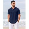 imageCOOFANDY Mens Casual Henley Shirts Short Sleeve Summer Beach TShirts Banded Collar Henleys Button Tee ShirtNavy Blue