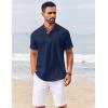 imageCOOFANDY Mens Casual Henley Shirts Short Sleeve Summer Beach TShirts Banded Collar Henleys Button Tee ShirtNavy Blue