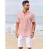 imageCOOFANDY Mens Casual Henley Shirts Short Sleeve Summer Beach TShirts Banded Collar Henleys Button Tee ShirtPink