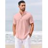 imageCOOFANDY Mens Casual Henley Shirts Short Sleeve Summer Beach TShirts Banded Collar Henleys Button Tee ShirtPink