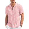 imageCOOFANDY Mens Casual Button Down Shirt Short Sleeve Textured Summer Cuban Beach ShirtsFloralpink