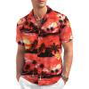 imageCOOFANDY Mens Casual Button Down Shirt Short Sleeve Textured Summer Cuban Beach ShirtsIsland Sunsetred