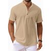 imageCOOFANDY Mens Casual Henley Shirts Short Sleeve Summer Beach TShirts Banded Collar Henleys Button Tee ShirtKhaki