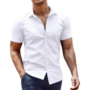 imageCOOFANDY Mens Dress Shirt Short Sleeve Button Down Shirts with Pocket01 White
