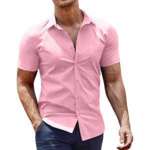 imageCOOFANDY Mens Dress Shirt Short Sleeve Button Down Shirts with PocketPink